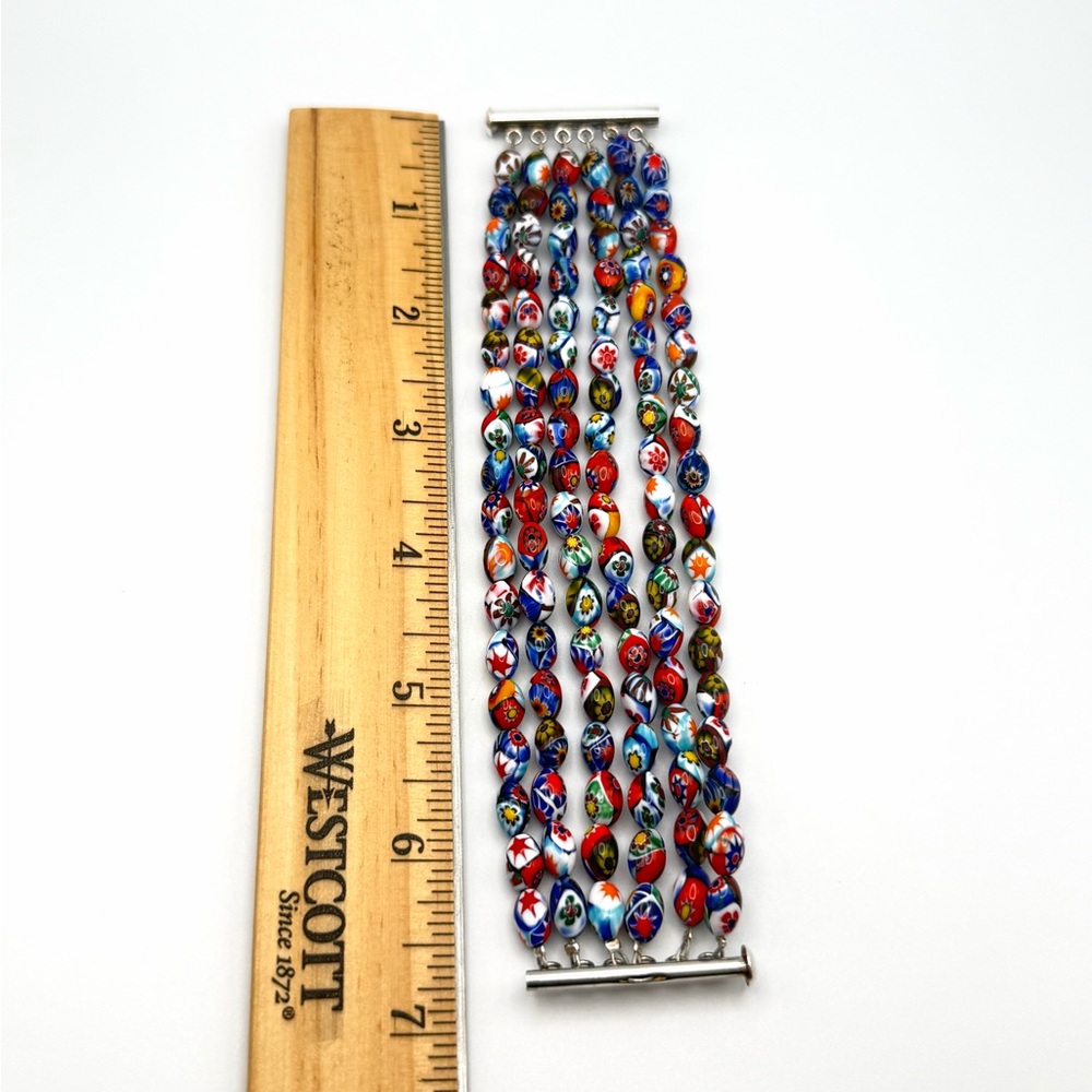 Vintage Murano Millefiori Glass Multi-Strand Bracelet 925 Sterling Silver Clasp - Picture 13 of 16
